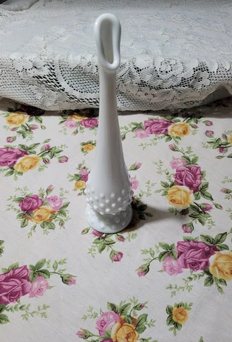 Vintage Fenton Milk Glass Hobnail Footed Swung Bud Vase  **Free Shipping**
