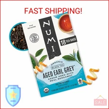 Numi Organic Aged Earl Grey Tea, 18 Black Tea Bags with Real Bergamot, Microplas