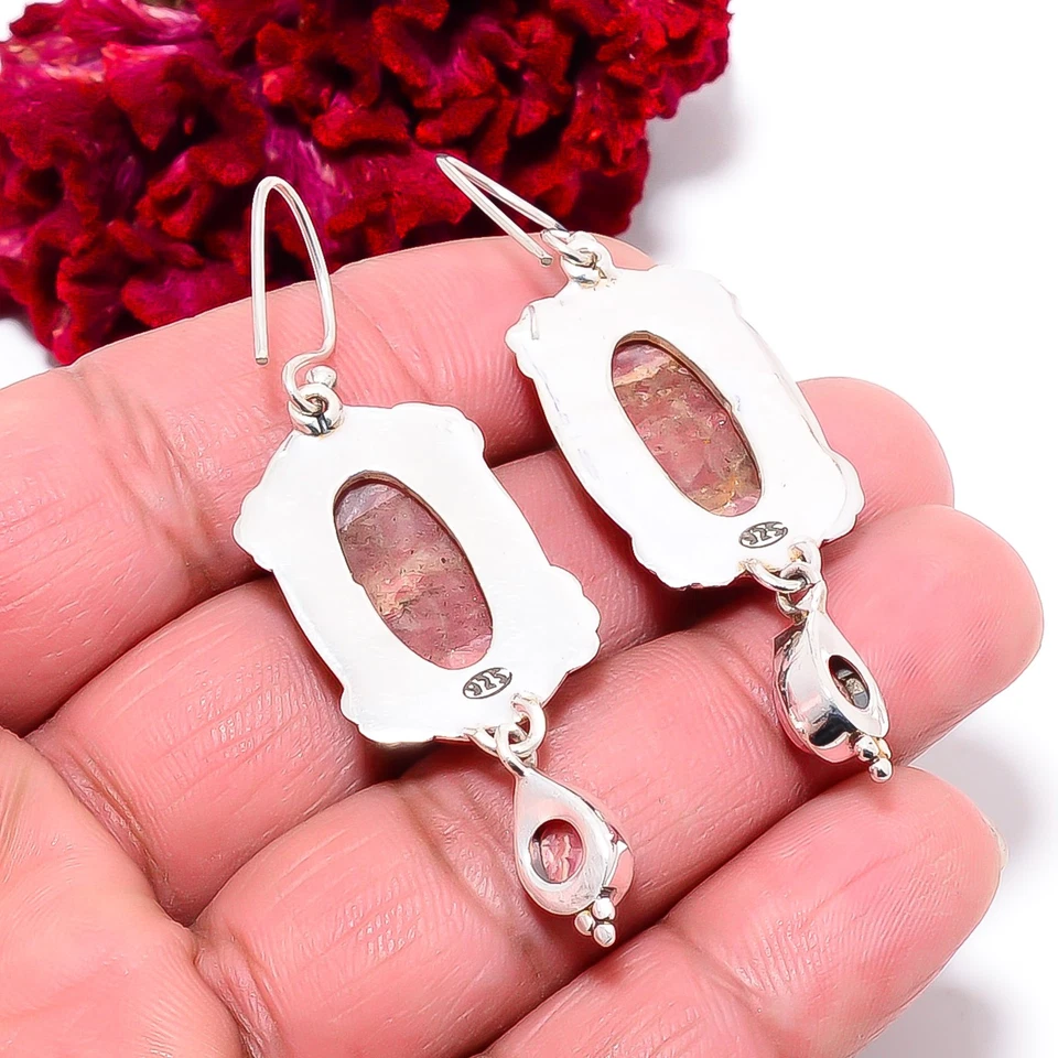 Rodocrosita - Pendiente Argentina Hecho a Mano Plata de Ley 925 2.34" E98712 Foto 2 de 4