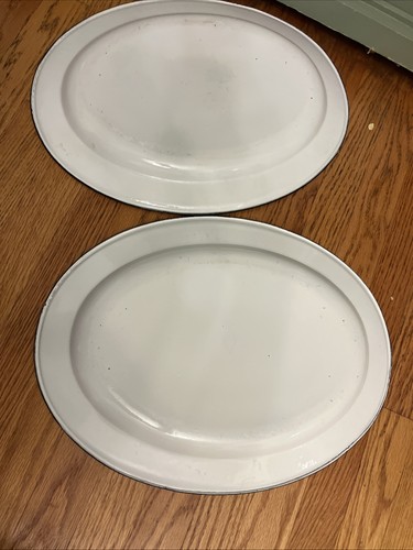 2 piatti da portata vintage SMALTO grande ovale bianco rosso aragosta nautico 18" - Foto 7 di 8