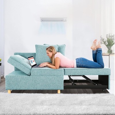 3-Seater Loveseat Futon Sofa with 5 Adjustable Backrests & 2 Pillows, 71'' Sofa 