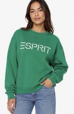 Esprit Women's Green Logo Crewneck Pullover Fleece Cotton Sweatshirt Size M