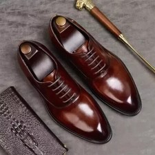 Handmade Mens Oxford Brown Formal Lace Up Wedding Leather Dress Shoes For Men