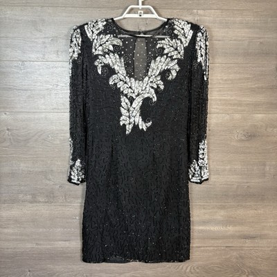 Vintage Lawerence Kazar Women Large Sequined Gatsby Dress Black Silver Long  Slv | eBay