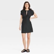 Universal Thread Women's Tie Front Flutter Short Sleeve Mini A Line Dress M11