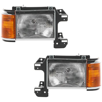 Left and Right Headlights For Ford F-150 1987-1991 Halogen w/ Bulb/s Chrome Trim
