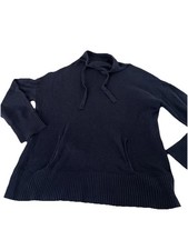 T by Talbots Sweatshirt Womens S Blue Cowl Neck Drawstring Long Sleeve Casual e1