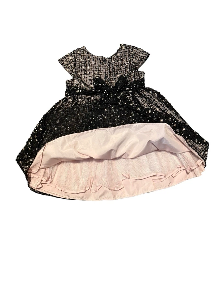 Vestido Floral Pippa & Julie 3T Niñas Pequeñas Rosa Negro Lazo Manga Corta Con Cordones Foto 3 de 4