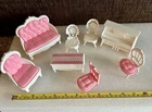 Vintage Style Pink Doll Furniture White Upright Piano Fancy 8 Piece Lot