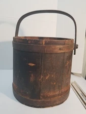 ANTIQUE WOOD FIRKIN SUGAR MILK BUCKET DARK PATINA COUNTRY PRIMITIVE FARMHOUSE