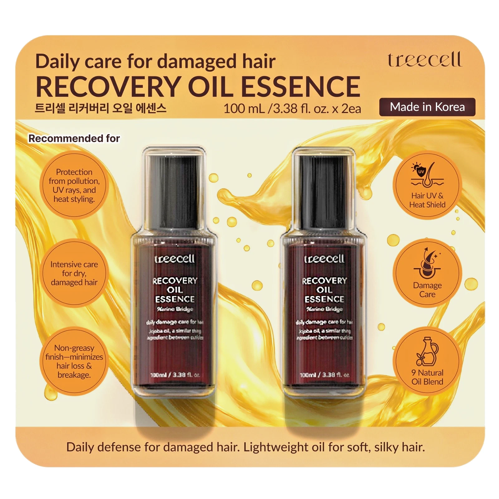 2 PK. TREECELL RECOVERY OIL ESSENCE FOR DRY,DAMAGED HAIR ( 2 BOTTLES X 3.38 OZ)
Opens in a new windo