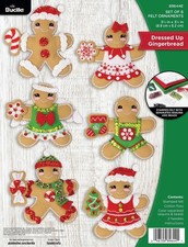 Felt Applique 6 Piece Ornament Making Kit, Dressed Up Gingerbread, Perfect fo...
