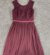 Davids Bridal Bridesmaid Dress Womens Red Lace Bodice Chiffon Maxi Size 8 C19