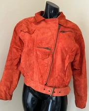 FOX RUN orange suede motorcycle jacket 100% leather size M poly filled