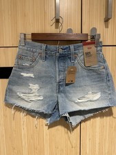 Levi's Denim Shorts Women's Size 25 Blue 501 Button Fly Distressed Cotton NWT