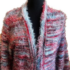 Band of Gypsies Eyelash Knit Duster Cardigan Red Blue Space Dye Shaggy Maxi S