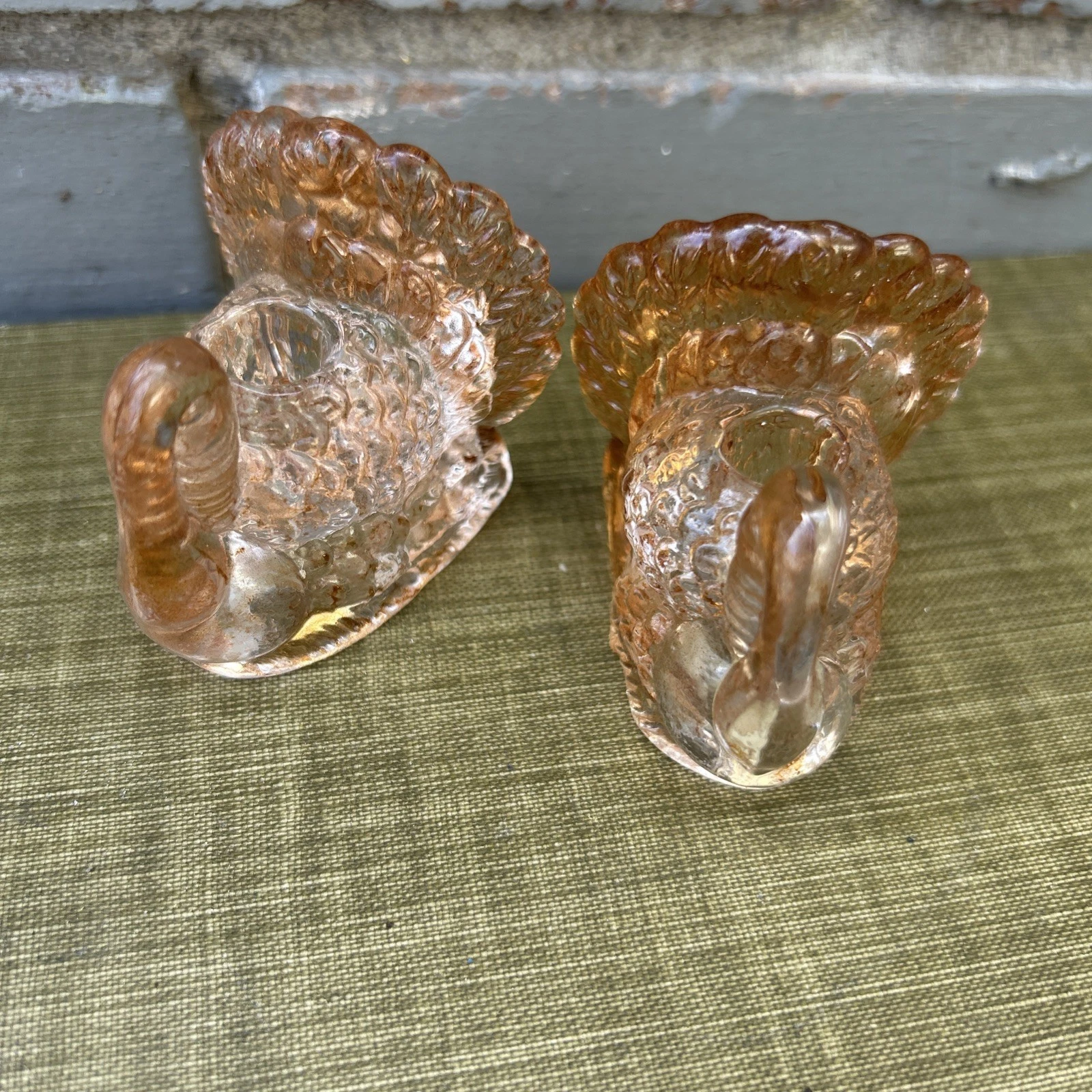 2 Williams Sonoma Woodland Turkey Shaped Glass Candle Holders