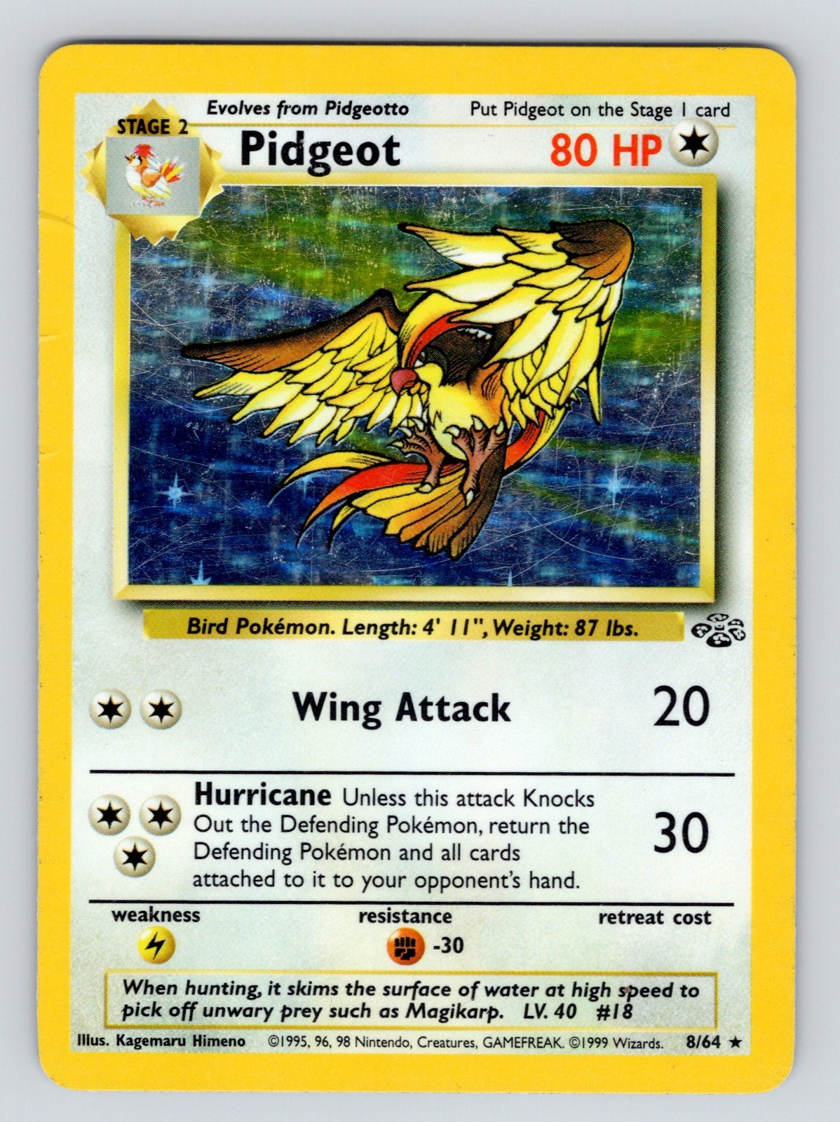Pidgeot 8/64 PL! Holo Rare Jungle Set Unlimited Edition Pokemon Card 1999 WOTC