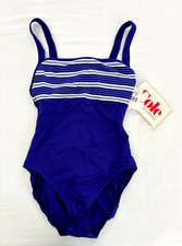 NOS Vintage Cole California 1-Pc Swimwear Women  s Blue White Stripes NEW Size 12