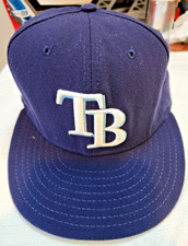 New Era 59FIFTY Tampa Bay Rays TB Fitted Hat Navy Size 7 3/8 On Field Cap