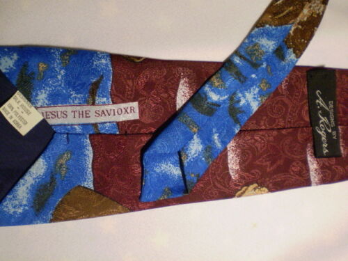 A Rogers Jesus Boat Polyester Tie 57" Maroon White Blue - Picture 2 of 2