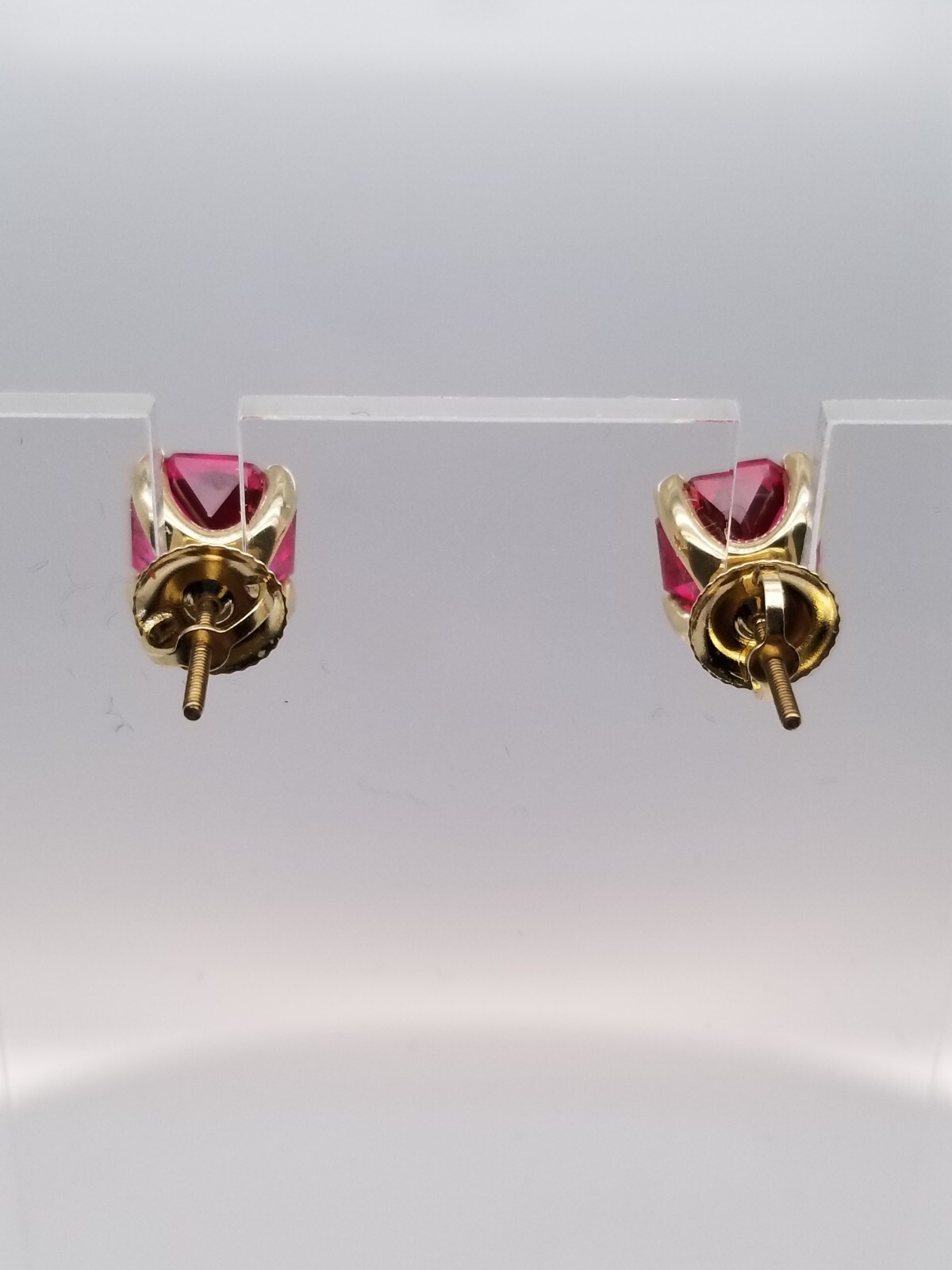LAB-RUBY STUD EARRINGS SOLID 14K YELLOW GOLD Scre… - image 5