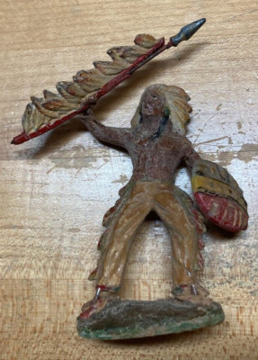 Vintage Tipple Topple Toys - Native American Indian Figure with Shield & Spear