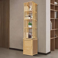6 Tier Plants Rotating Bookshelf Cylindrical Storage Display Wooden Book Rack
