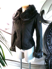 Matchless Wax Cotton Waterproof Fitted Sheepskin Collar Trim Coat Jacket Size 10