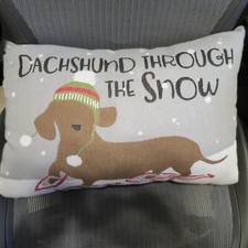 Dachshund Through the Snow Snowshoes Winter Fun Throw Pillow 12" x 18" NEW
