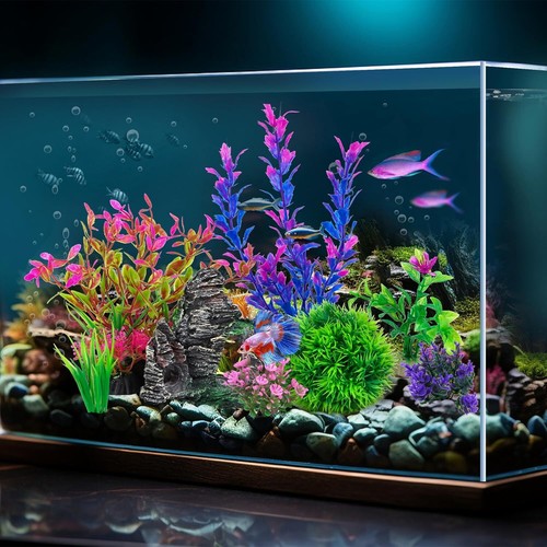 Ameliade Aquarium Decorations Fish Tank Artificial Plastic Plants & Cave Rock De - Picture 2 of 11