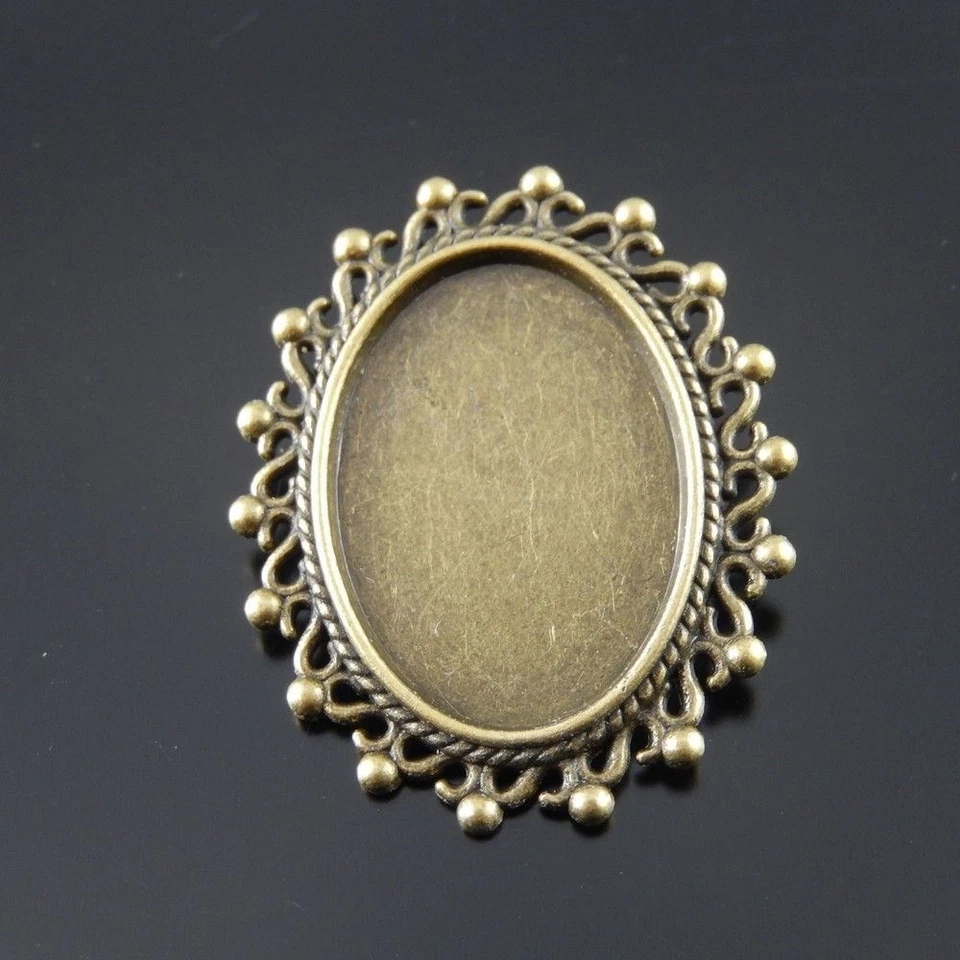 5pc Retro Bronze Cabochon Cameo Setting Bezel Base Brooch Jewellery 25*18mm Tray - Image 4 of 4