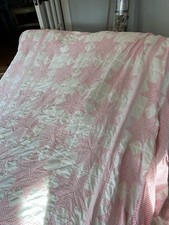 Handmade Pink And White Check Quilt 92"long 90"wide Star Pattern Coverlette