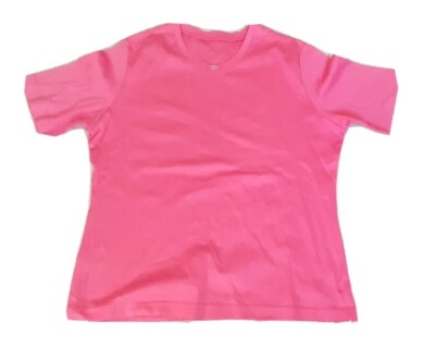 Top Shirt Frauen Gr. L 42 44 pink Basic Baumwolle Sommer leicht kurzarm Glitzer
