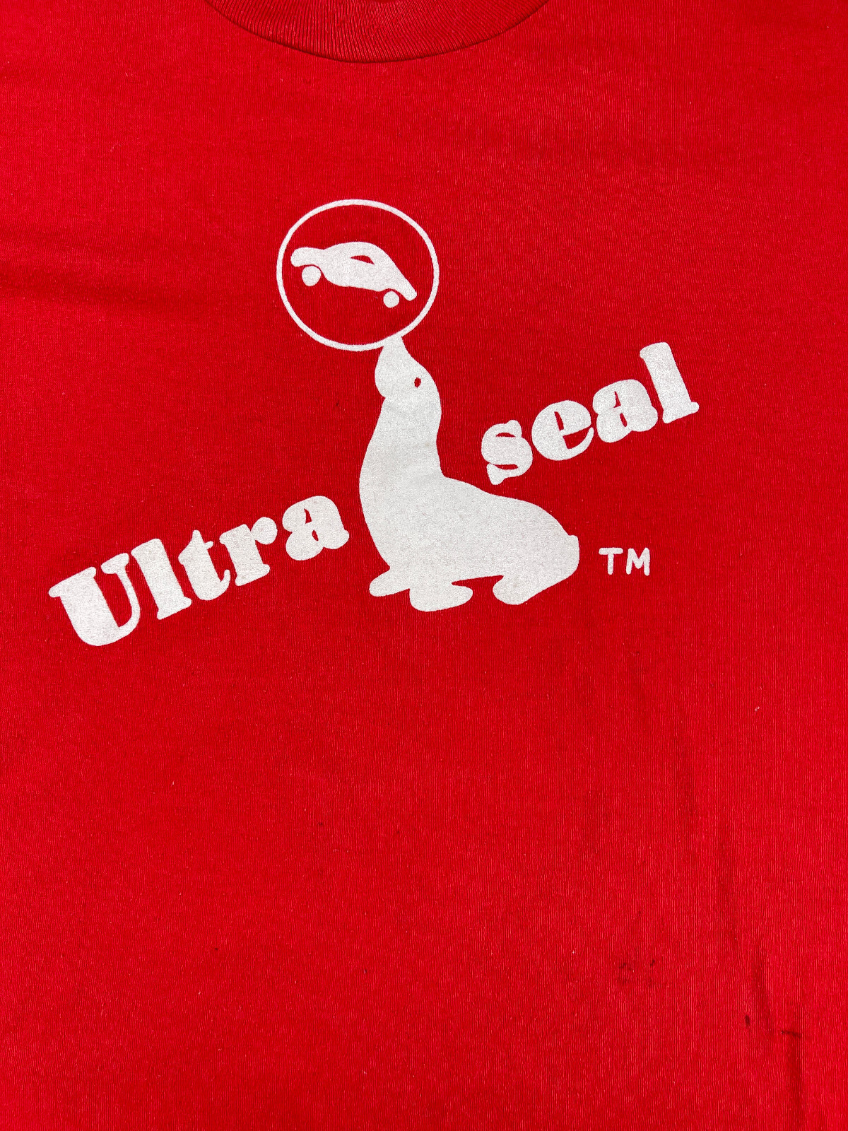 Vtg Single Stitch Ultra Seal Auto wax paint protection Slim L Shirt distress Red