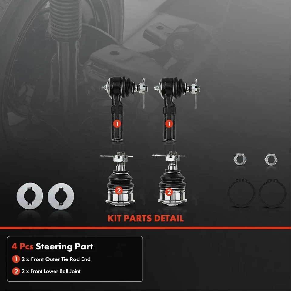 4Pcs Outer Tie Rod End & Front Lower Ball Joint for Nissan 240SX 1995 1996-1998 - Image 2 of 4