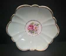Vintage Salisbury Bone China Rose Petite Trinket Dish with Gold Trim.