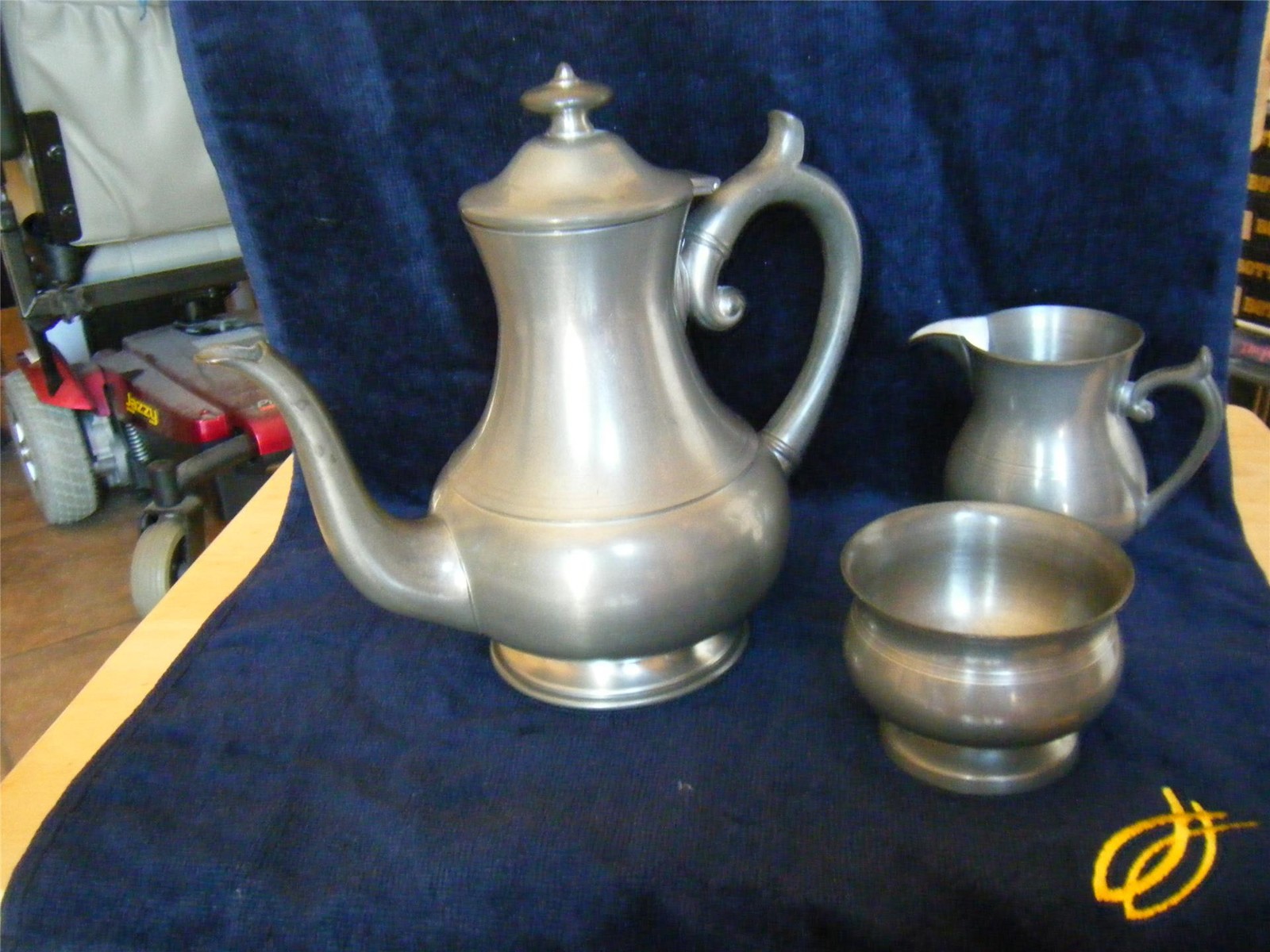 WOODBURY PEWTER TEAPOT/COFFEEPOT WITH SUGAR AND CREAMER eBay