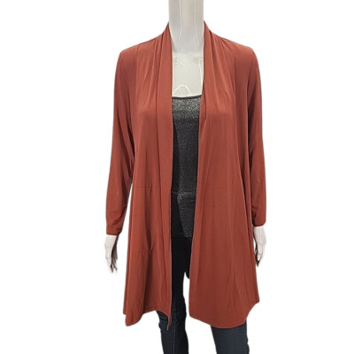 Susan Graver Womens Cardigan Petite X-Small Size Terracotta Liquid Knit Open