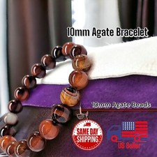 Agate Natural A  10mm 7.5  Crystal Healing Stretch Bracelet