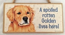 Wood 7X10" Humor Dog Sign: A SPOILED ROTTEN GOLDEN DOG LIVES HERE