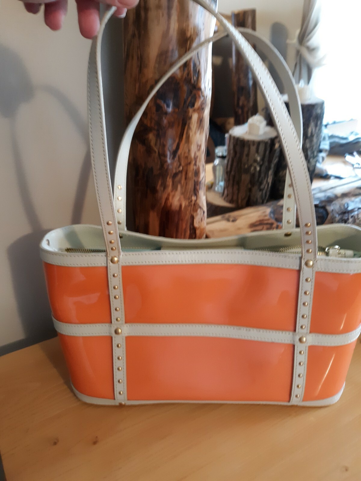 Maxx New York Coral And Cream Patent Handbag eBay