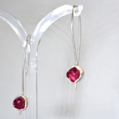 Designer Handmade Raw Pink Tourmaline Sterling Silver Earrings
