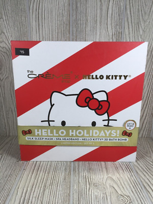 LIMITED EDITION HELLO KITTY Creme Shop Hello Holidays Silk Mask Spa Headband Set