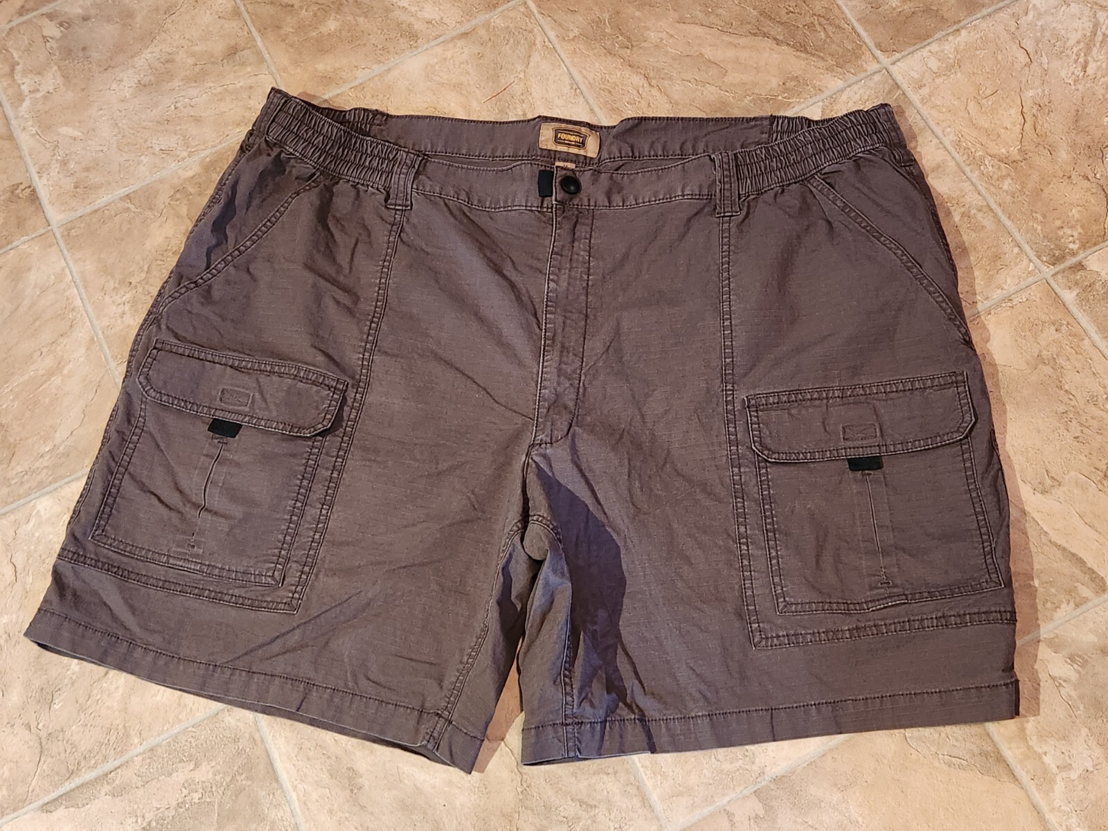Men's Foundry Part Elastic Waist Brown Cargo Ripstop Shorts Size 54 eBay