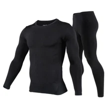 Men Ski Thin Fleece Thermal Long Johns Underwear Set Base Layer Top & Bottom US