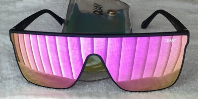 NWOT Defects Quay Oversized Nightfall Sunglasses Shield Matte Black/Pink Mirror