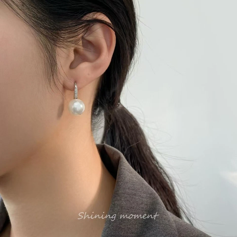 1 Par Mujer S925 Plata Esterlina Perla Circonita cúbica Pendiente Gancho Colgante Foto 2 de 4