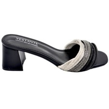 Sandalo gioiello donna nero mule aperto dietro con gradiente di brillantini sfum