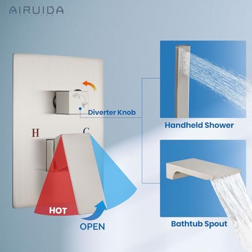 Airuida Brushed Nickel Wall Mounted Bathtub Faucet With Handheld Shower